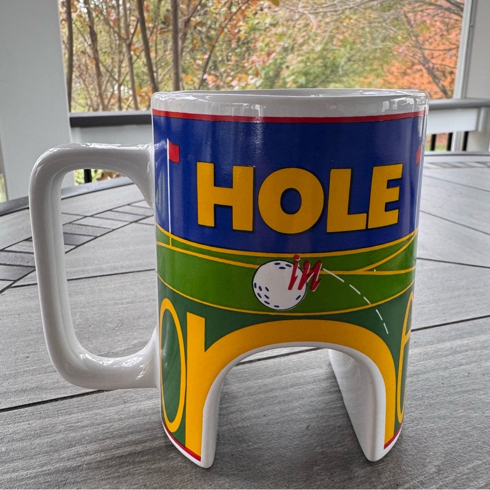 Mugz by Ganz Hole in One Green Yellow Golf Mug Arched Ceramic Coffee‎ Cup 14oz